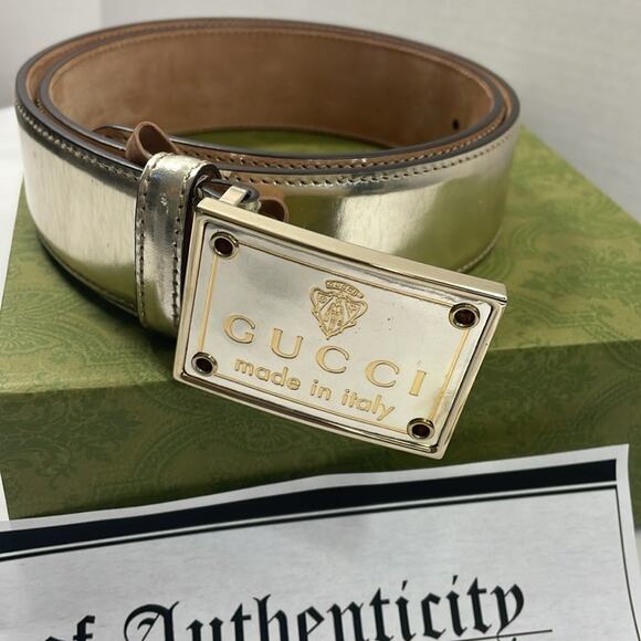 Authentic GUCCI brushed gold leather belt with box and COA size 80/32 - Picture 1 of 10